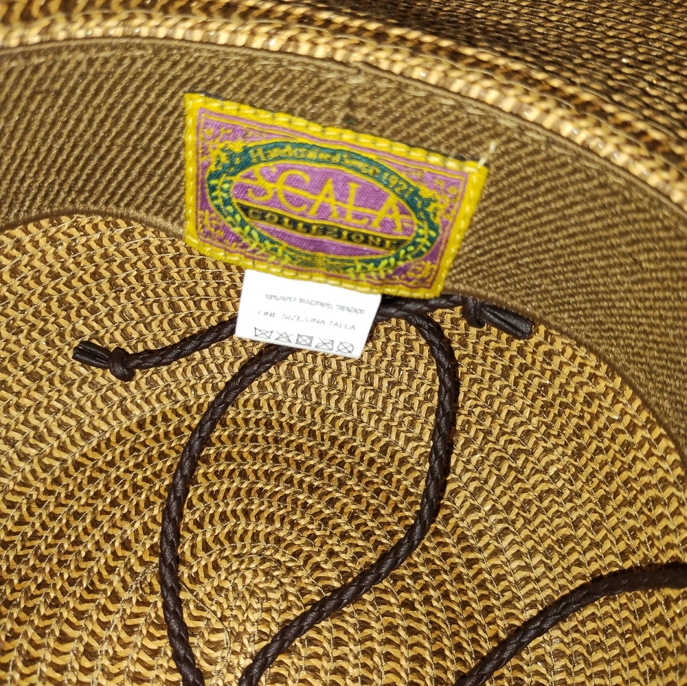 Scala Wide Brim Straw Hat With Chin Claps - image 2